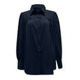thumbnail image 4 of Patlollav Womens Blouse Solid Turndown Collar Button Lantern Sleeve Tops, 4 of 6