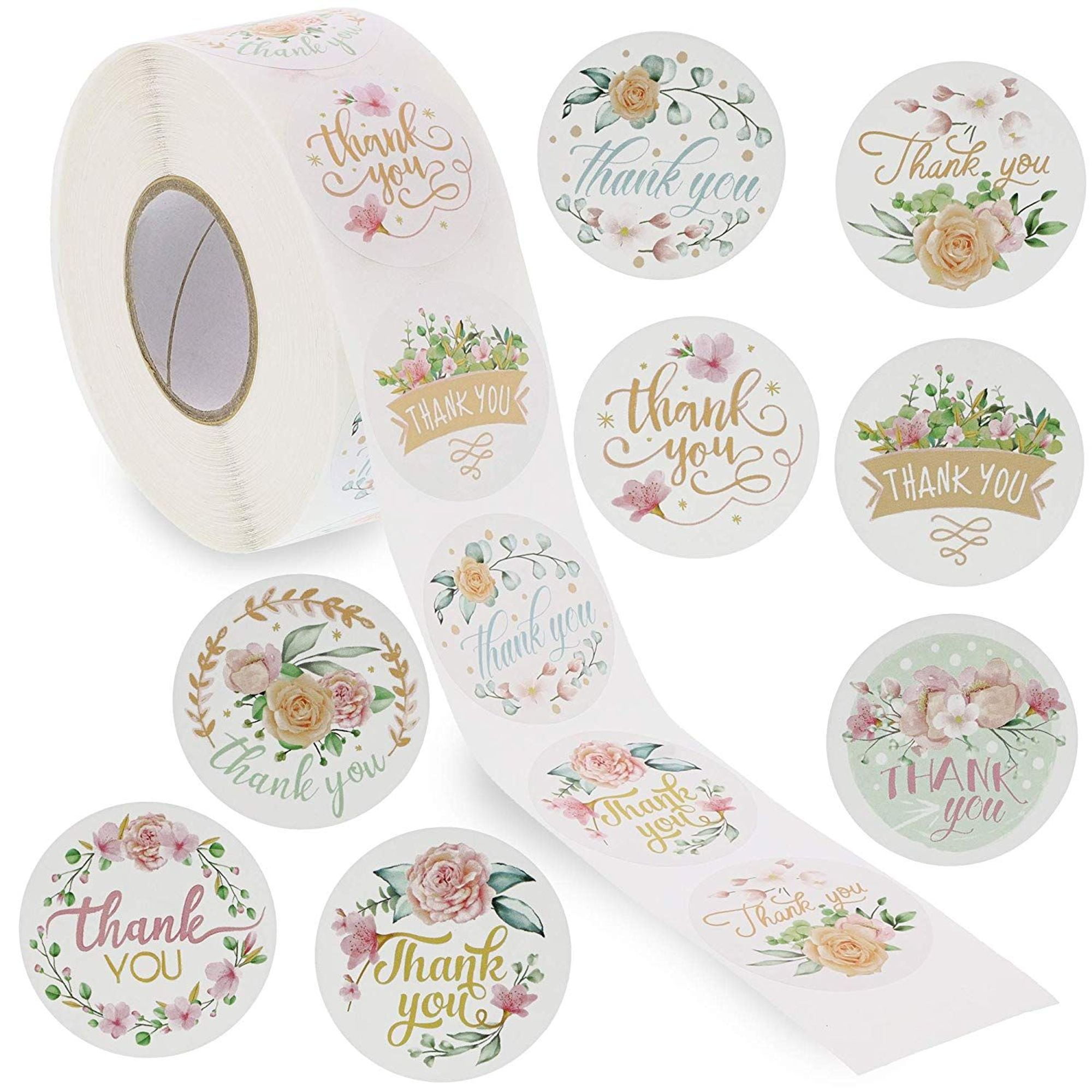 1000 Stickers/Roll Wedding Party,Envelope,Present Adhesive Labels 1.5 inch with Flower Decorative Sealing Stickers for Christmas Gifts,Cards 2 Designs Flower Shape Thank You Stickers Roll