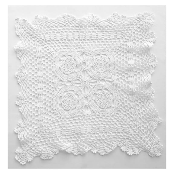 Handmade Crochet Traycloth Cotton Doilies (White, 20-inch Square 1-Piece)