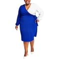 thumbnail image 1 of Kasper Womens Colorblocked Wrap Dress, Blue, Plus Size, 3X, 1 of 1