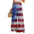 thumbnail image 2 of American 250th Anniversary Pants for Women Patriotic Star USA Flag Print Wide Leg Pajama Bottoms Slit Baggy Elastic High Waist Classic Fit Daily Wear Pants, #01 Sky Blue, XXL, 2 of 6