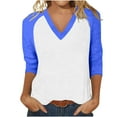 thumbnail image 4 of Ayolanni 3/4 Sleeve Woman Tops V-Neck Blue Solid Raglan Blouses Ladies Tops Clearance under $10 L, 4 of 7