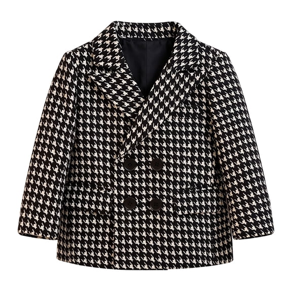 GiLiling Toddler Baby Girls Woolen Houndstooth Coat Kids Double Breasted Long Sleeve Lapel Dress Fall Winter Outerwear (Black, 6-12 Months)