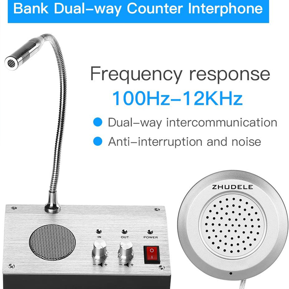 CJC Intercom Dual-Way System, Intercommunication Microphone, Bank/Office/ Store/Hospital/Security Company/Station Counter Window Intercom Speaker  System