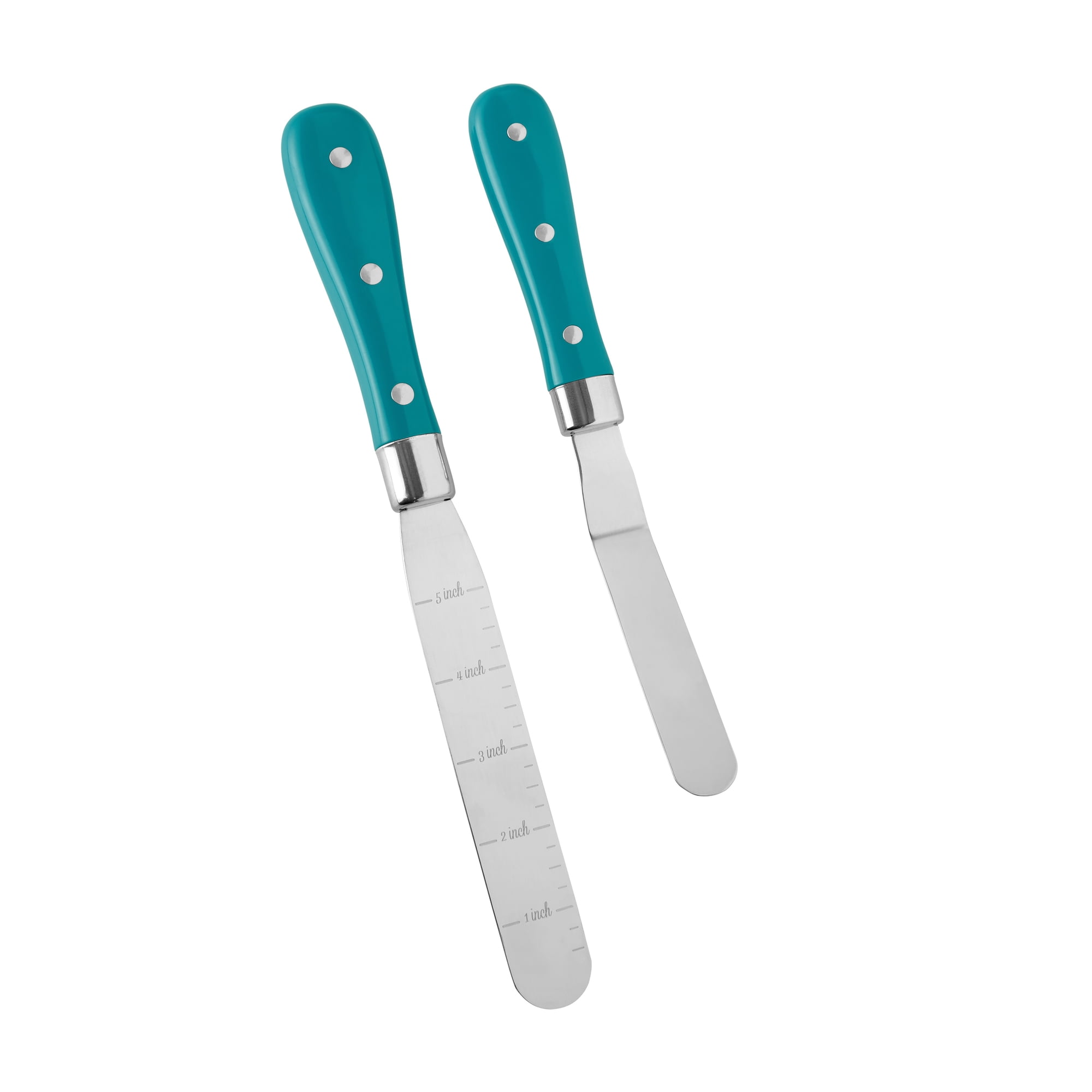 The Pioneer Woman 2-Piece Stainless Steel Butter and Icing Spreaders Set, Silver/Teal