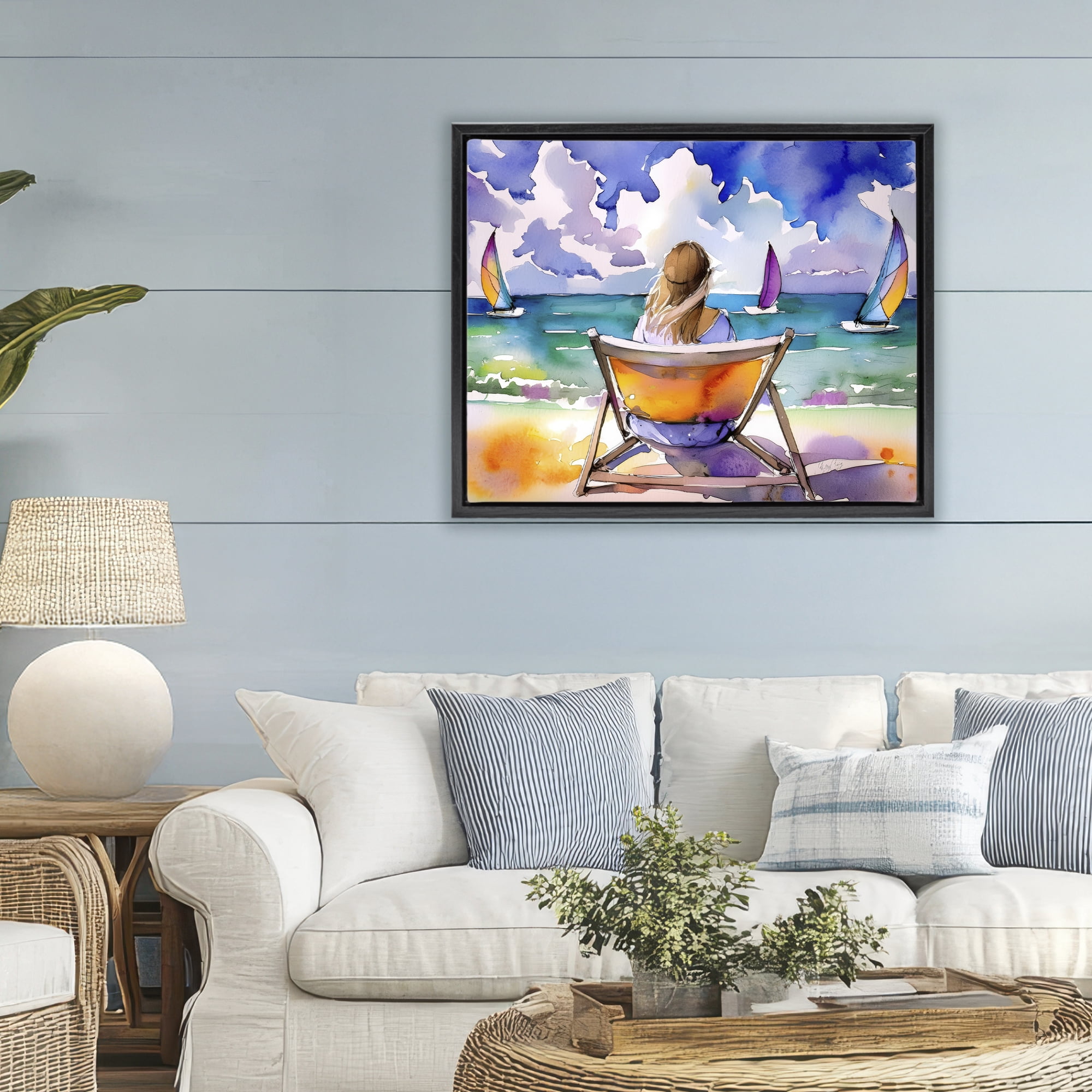 Stupell Industries Front Row to Paradise Black Framed Floater Canvas Wall Art, design by Shelly Craig