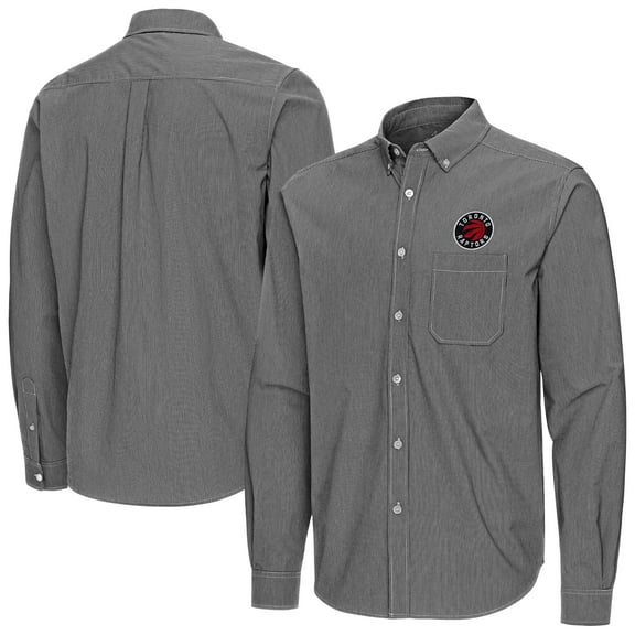 Men's Antigua Black Toronto Raptors Porter Woven Long Sleeve Button-Down Shirt
