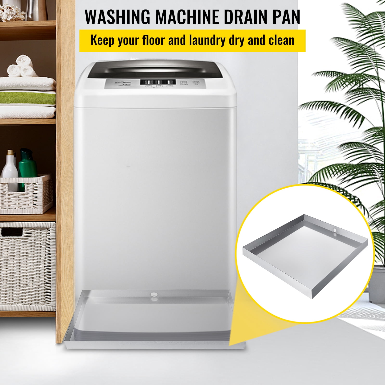 KFFKFF 32x32x2.5" Washer Pan, 18 GA Thick, 304 Stainless Steel, Durable Drip Tray with Drain Hole & Hose Adapter