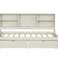 thumbnail image 5 of Twin Size Solid and Stable Bed Frame with Side Bookshelves, Two Drawers, and Built-In Usb Port (Creamy White), 5 of 12