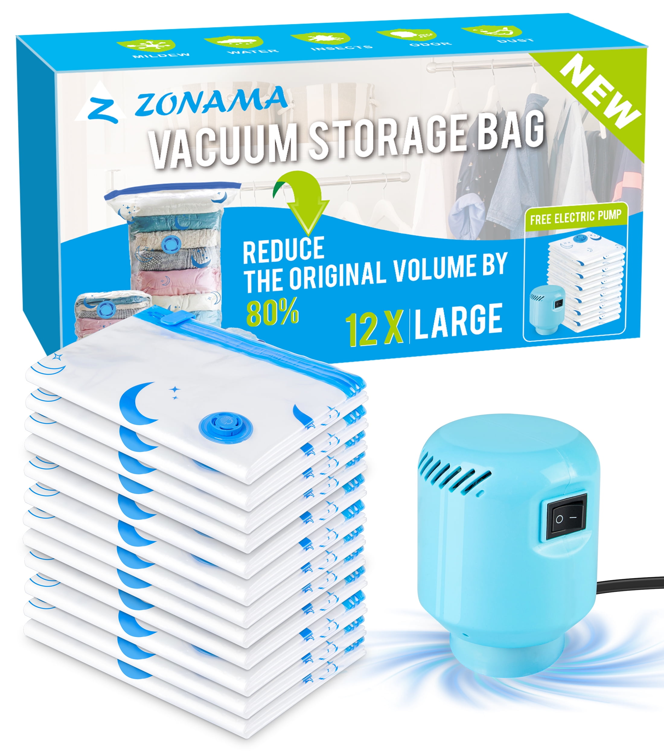 Z ZONAMA 12 Pack Vacuum Cleaners Storage Bag with Pump, Comforter