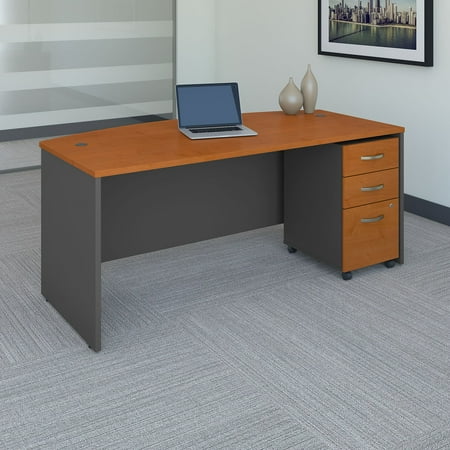 Bow Front Cabinet Stand Bush Business Furniture Series C 72 in. Bow Front Desk with Mobile File Cabinet and Optional Hutch ()