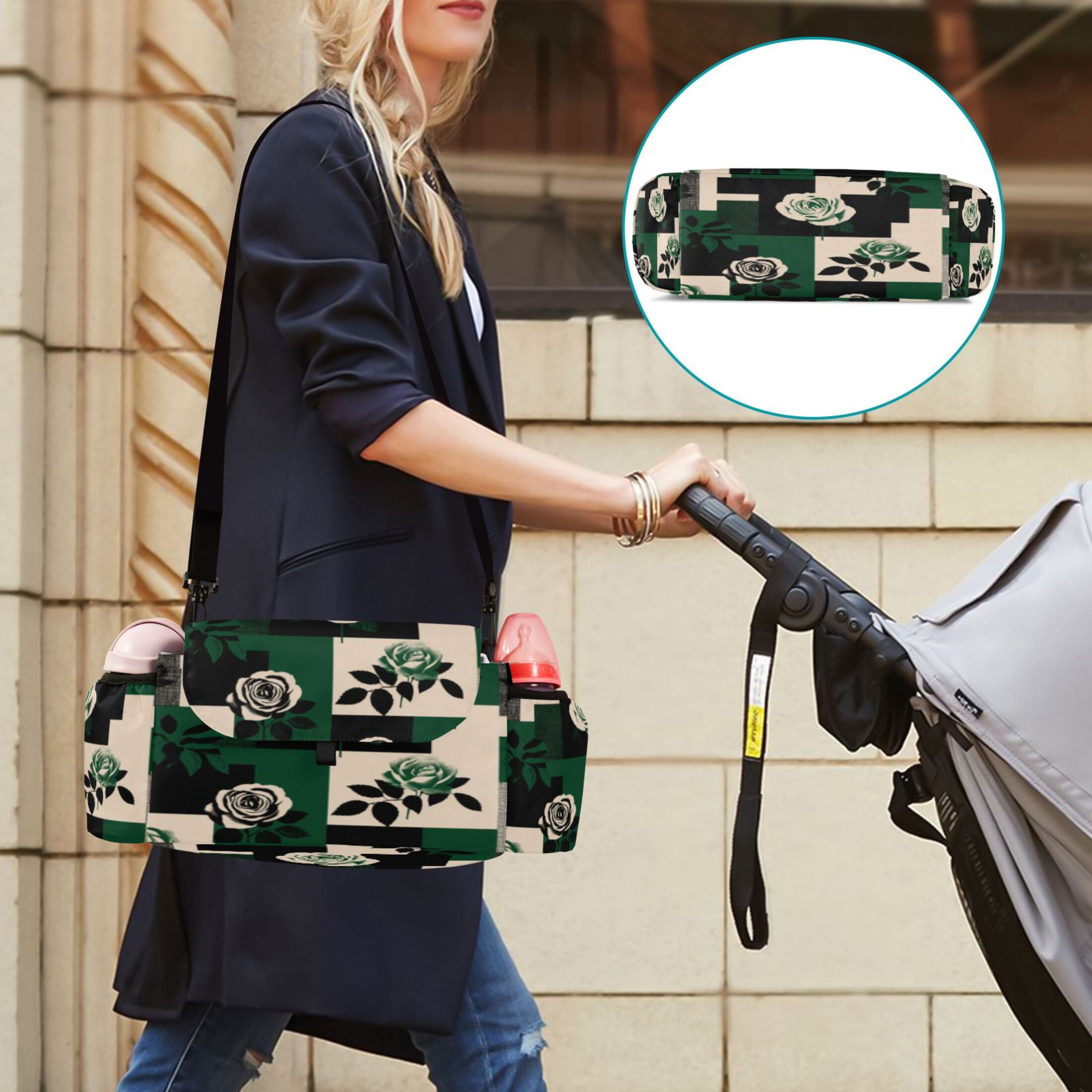 DIXRUYEE Stroller Organizer Geometric Rose Garden Chic Printed