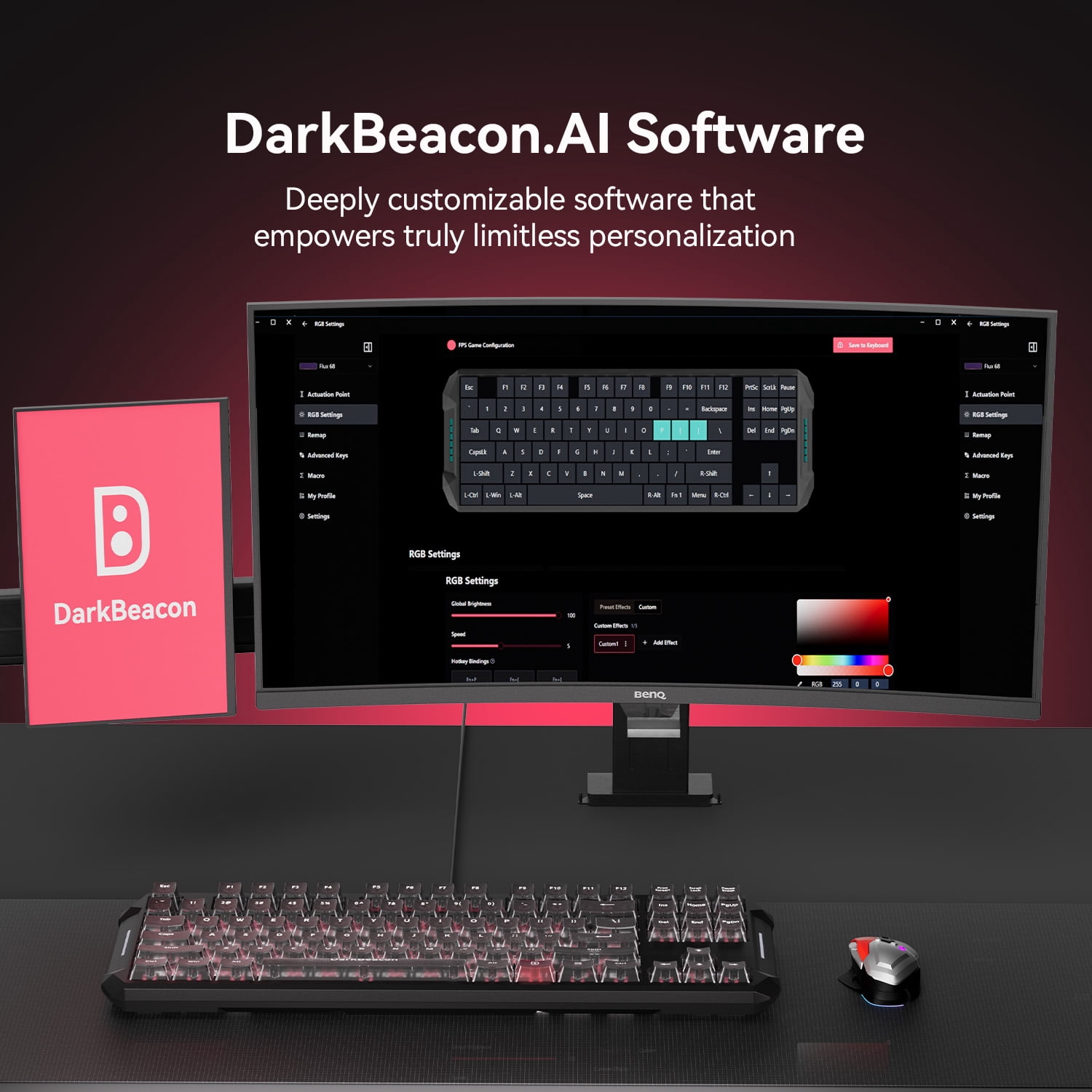 DarkBeacon 75% Mechanical Gaming Keyboard, Linear Switch, RGB Backlit, Blade 87 Keys Compact TKL Wired Computer Keyboards for Windows Laptop PC Gamer