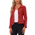 thumbnail image 4 of INSPIRE CHIC Women's Elegant Peter Pan Collar Long Sleeves Ruffled Hem Single Breasted Office Blazers S Red, 4 of 6