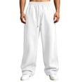 thumbnail image 2 of Dwellite Sweatpants for Mens Baggy Wide Leg Lounge Jogging Sweatpants Casual Elastic Waist JTrousers with Pockets 2026 White 2XL, 2 of 8