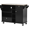 thumbnail image 5 of Kitchen Island Cart with Storage Cabinet and Two Locking Wheels,Solid wood desktop,Microwave cabinet Black, 5 of 5