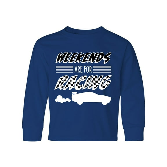 Inktastic Weekends are for Racing Race Car Silhouette and Racing Flag Long Sleeve Youth T-Shirt