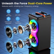 JYX Party Speaker, Portable Outdoor Bluetooth Speaker with 2 Microphones, Led Lighting, Retro Leather Deep Bass PA System for Singing, T39