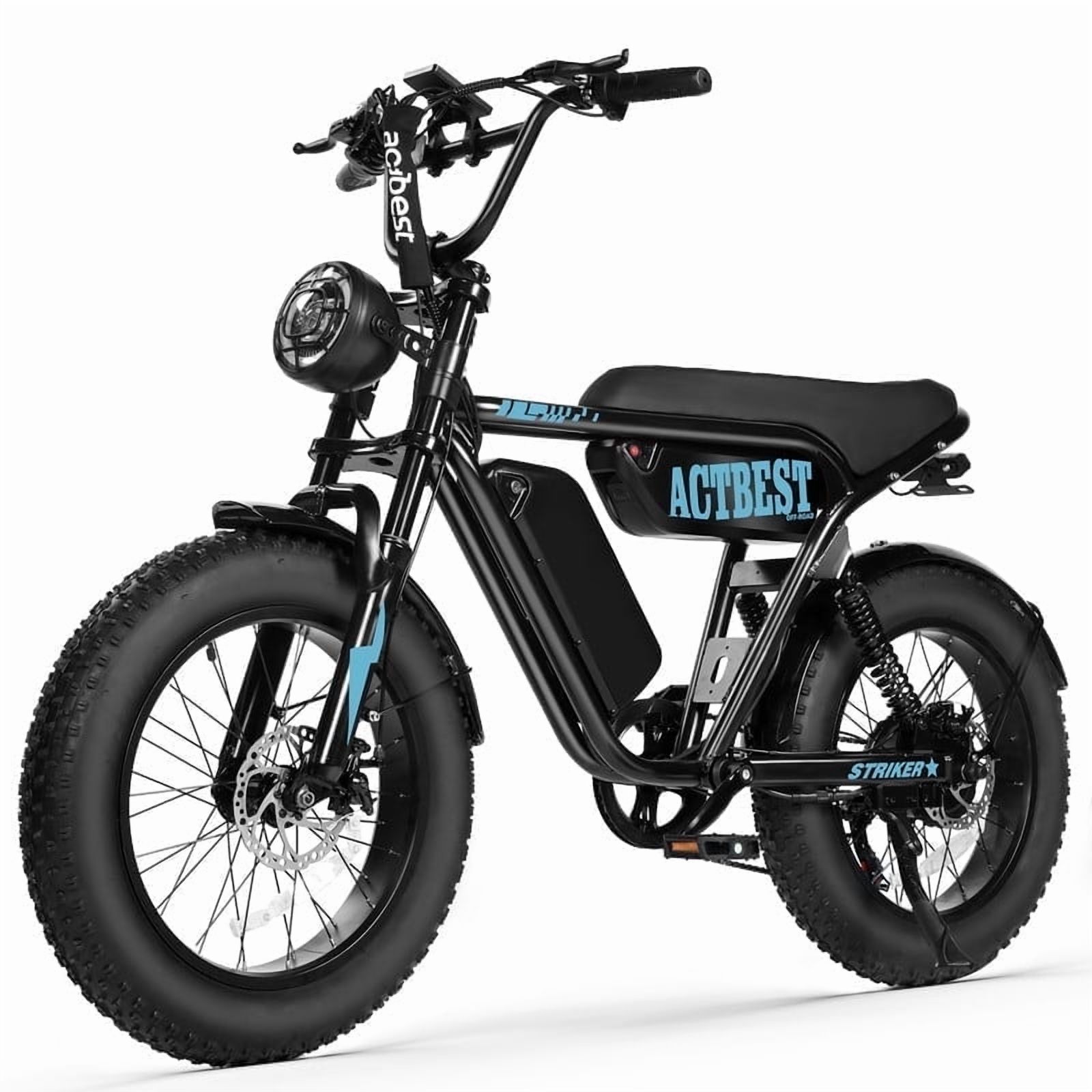 Electric Bike for Adults, Peak 1500W 28 MPH Fat Tire All-Terrain Electric Motorcycle, Full Suspension Mountain Electric Dirt Bike for Men/ Women Black & Blue