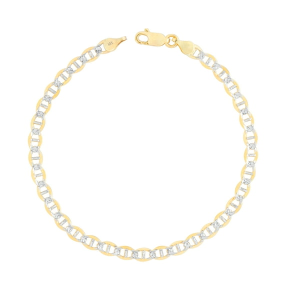Nuragold 10k Real Yellow Gold Solid Mariner 4mm Anchor Chain Pave Diamond Cut Bracelet (7"-9") Two Tone Italian Jewelry for Men & Women