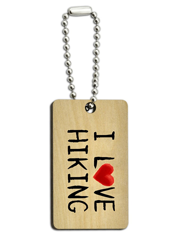 Graphics and More I Love Hiking Written on Paper Wood Wooden Rectangle Key Chain