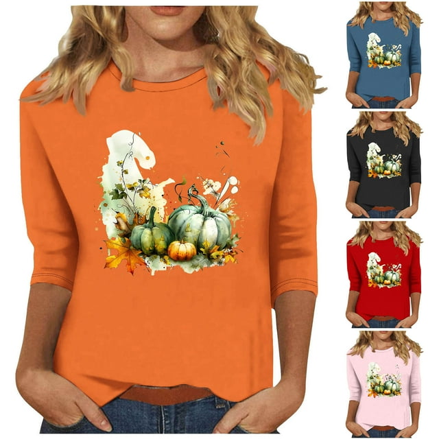 QIPOPIQ Hauts pour Femmes Manches 3/4 Col Rond Blouses Décontractées Amples en Solde