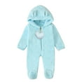 thumbnail image 2 of YHAJDS Toddler Fall Winter Casual Jumpsuit, Jumpsuit For Kids Girls 0-12 Months Long Sleeve Solid Color Bear Ear Hooded Warm Onesie With Heart Pendant, 2 of 5