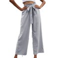 thumbnail image 1 of Pantalones largos informales de mujer, pantalones de trabajo con cintura alta, cinturón y bolsillos, 1 of 5