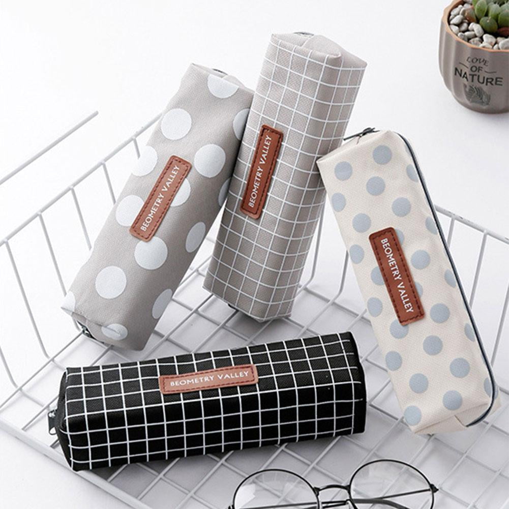 Pencil Case Student Plaid Square Pencil Bag Large Capacity Canvas Pencil Case