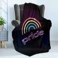 thumbnail image 4 of Pride Soft Flannel Fleece Blanket, Gay Neon Lamb Look Written Letters Pride Calligraphy with Rainbow Lines Contemporary, Cozy Plush for Indoor and Outdoor Use, 70" x 90", Multicolor, by Ambesonne, 4 of 5
