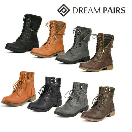 

DREAM PAIRS Women Lace Up Zip Low Heel Winter Combat Ankle Boots Military Shoes