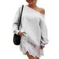 thumbnail image 4 of idosla Womens Long Sleeve Off Shoulder Sweatshirt Soft Pullover Tops Slouchy Sweatshirts Casual Solid Shirts (Grey, XL), 4 of 5