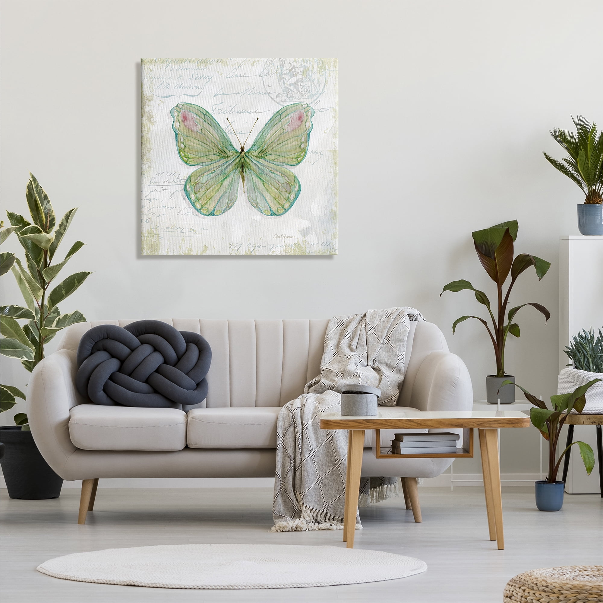 Stupell Industries Antique Butterfly Insect Charming Vintage Postal Scripture Animals & Insects Painting Gallery Wrapped Canvas Print Wall Art, 30 x 30