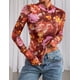 thumbnail image 2 of Blusa PRETTYGARDEN Mujer Malla Floral Manga Larga Marrón Naranja, 2 of 9