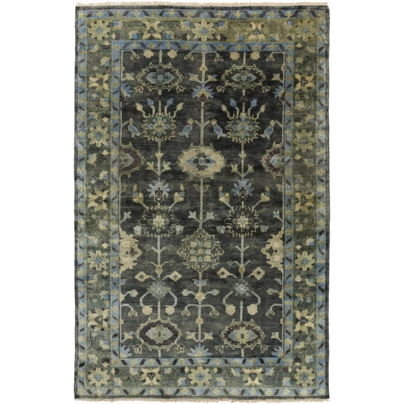 Hauteloom Forestville Wool Living Room, Bedroom Area Rug - Traditional - Medium Green, Green, Charcoal - 2' x 3'