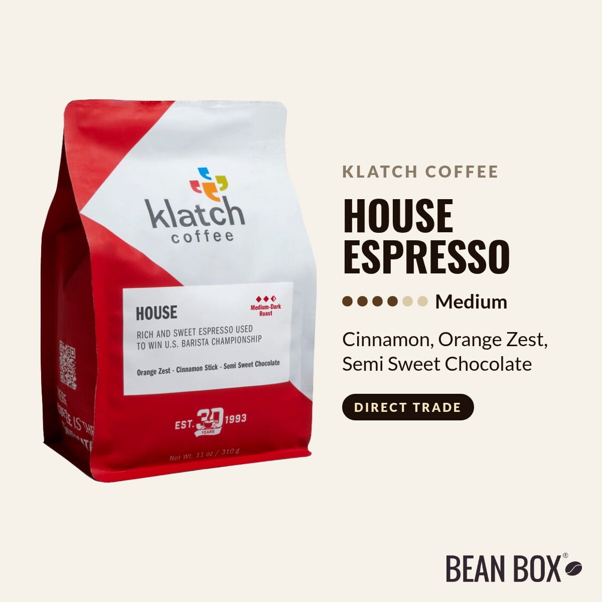 House Espresso - Roasted by Klatch Coffee - Whole Bean Coffee - 310g Bag