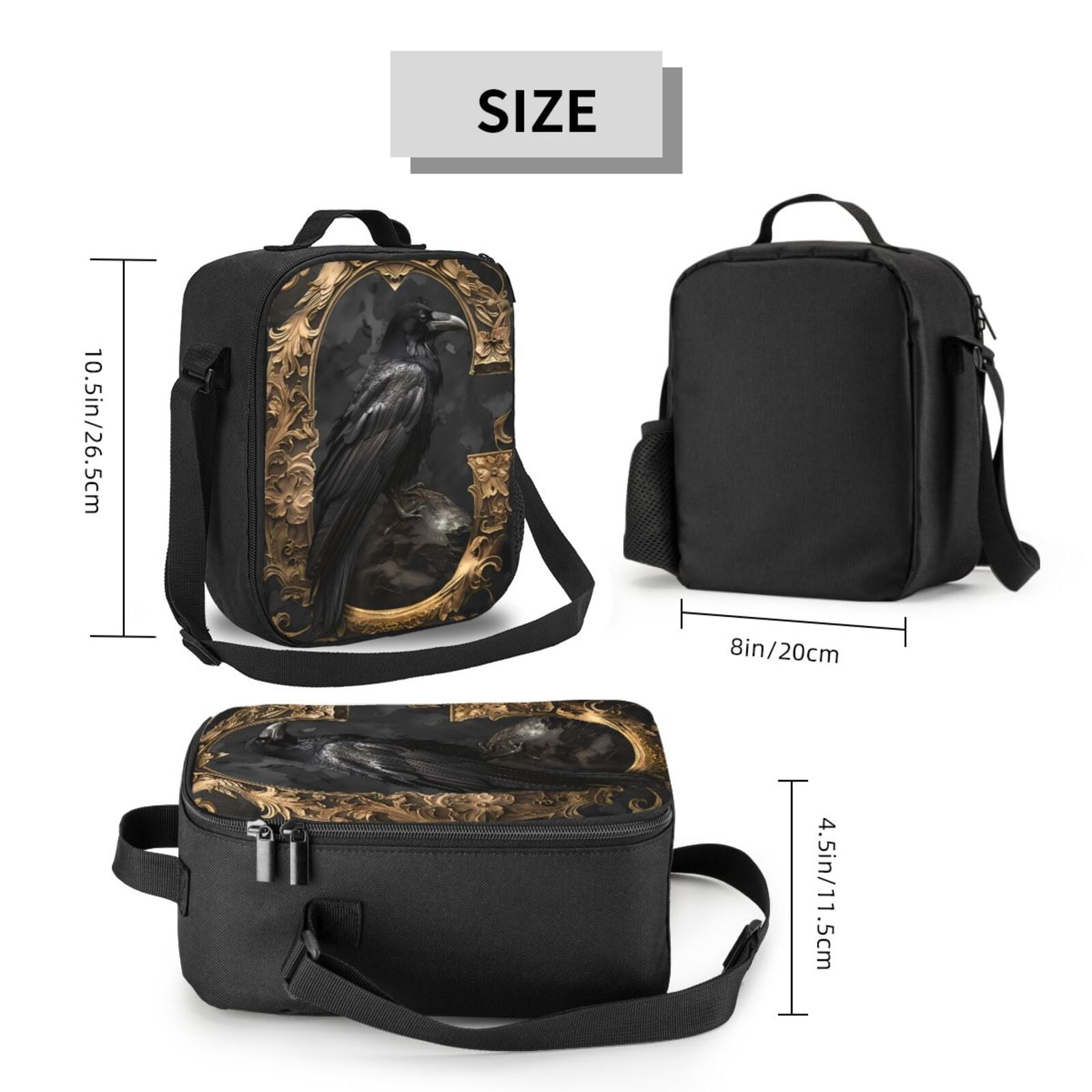 Ratiio Gothic Raven Portrait Print Lunch Box - Reusable Lunch Bag Men Adult Women- Insulated LunchBox