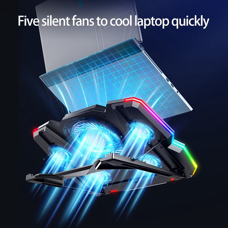 Laptop Cooling Pad for 12-17 Inch, Gaming Laptop Cooler with 5 Quiet Fans, RGB LED Lights