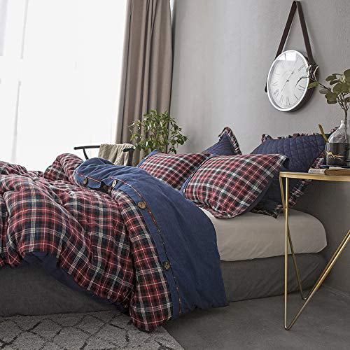 3 Piece Bedding Set Including 1 Comforter Cover and 2 Pillow Shams Simple&Opulence 100% Cotton and Flannel Black and White Buffalo Check Duvet Cover Set Queen, Black and White Soft and Comfortable