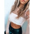 thumbnail image 4 of See Through Pearl Sheer Mesh Top Long Sleeve Beaded Crop Top Pearl Cover Up White L, 4 of 6