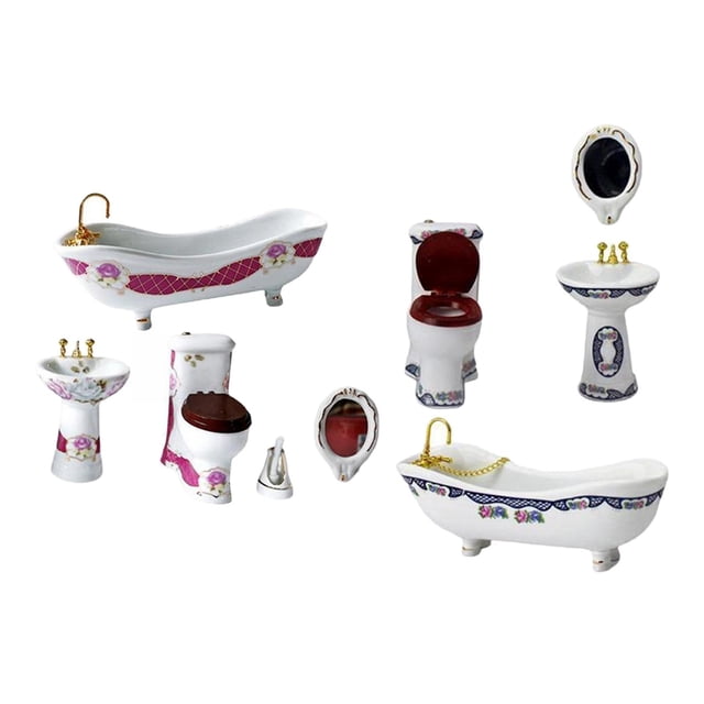 Conjunto de Baño de 10 Piezas para Casa de Muñecas, Estilo Moderno