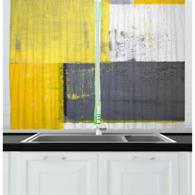 Grey And Yellow Curtains 2 Panels Set Abstract Grunge Style
