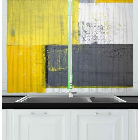 Pale Yellow Curtains And Drapes Grey and Yellow Curtains 2 Panels Set, Street Art Modern Grunge Abstract Design Squares, Window Drapes for Living Room Bedroom, 55W X 39L Inches, White Charcoal Grey and Pale Yellow, by Ambesonne ()