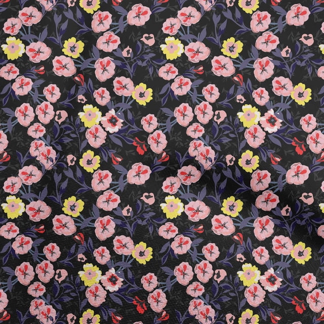 oneOone Polyester Spandex Black Fabric Floral Sewing Craft Projects Fabric Prints By Yard 56 Inch Wide
