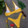 thumbnail image 5 of Minjewel Women's Sexy Solid Color High Waist Bikini Set with Gold Lock Detail, Fashion Swimsuits for Women for Beach, Pool & Summer,Yellow M, 5 of 8