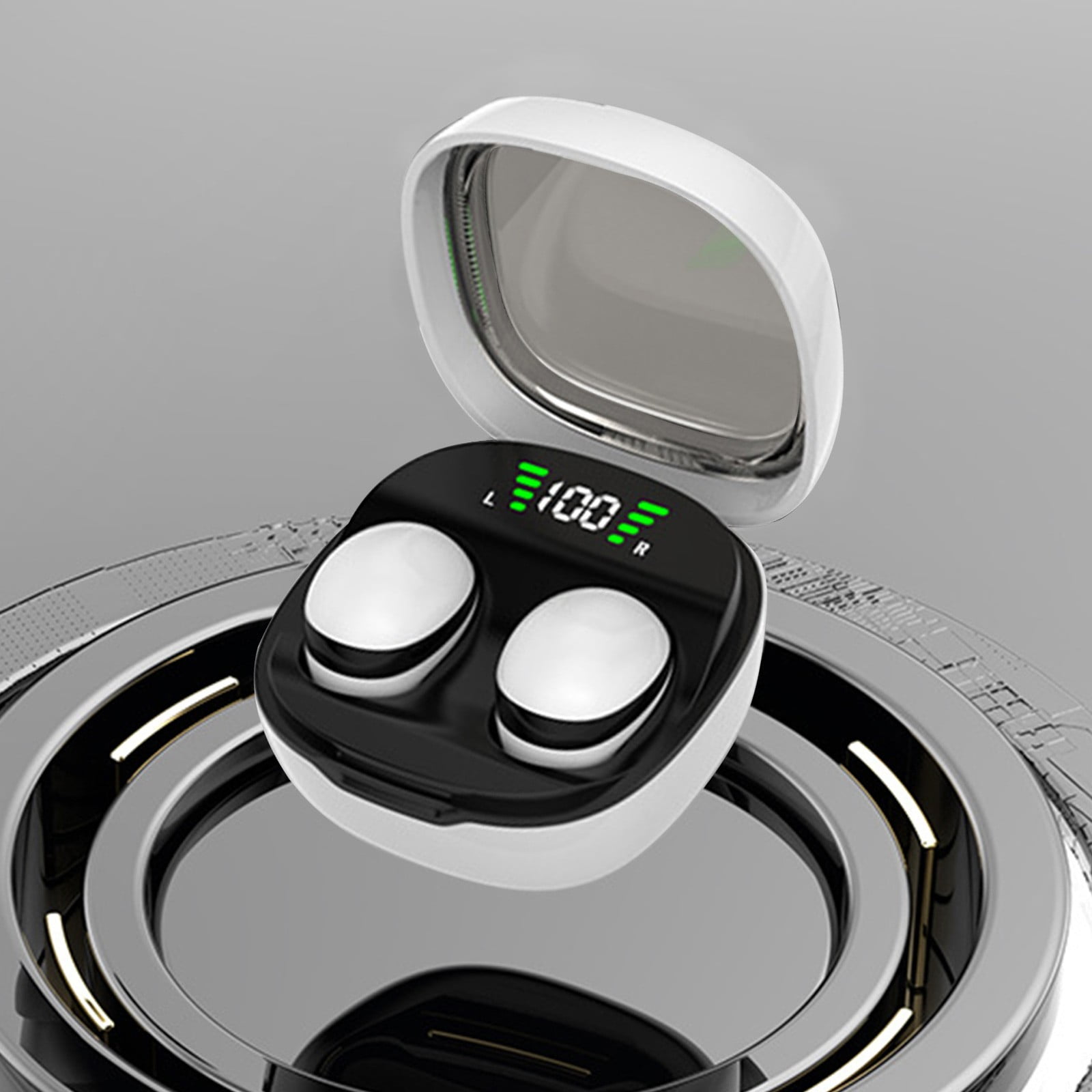 Bluetooth Headphones True Wireless Earbuds 60H Playback LED Power Display Earphones with Wireless Charging Case IPX5 Waterproof in-Ear Earbuds with Mic for Smart Phone Laptop TV Computer Sports,White