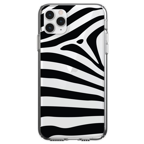 DistinctInk Clear Shockproof Hybrid Case for iPhone 12 Pro MAX (6.7" Screen) - TPU Bumper, Acrylic Back, Tempered Glass Screen Protector - Black & Clear Zebra Stripes