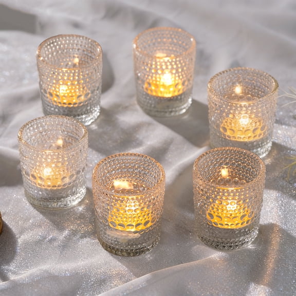 Lumikrypt 6 Pack Clear Glass Votive Candle Holders, Tealight Candle Holder for Table Centerpieces, Bridal Shower, Birthday, Christmas, Thanksgiving Table Decor