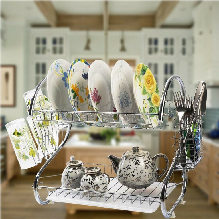 Dish Drying Rack, Multifunctional S-shaped Dual Layers Bowls Dishes  Chopsticks Spoons Collection Shelf Drying Drainer Draining Rack & Kitchen  Ware Storage Rack 