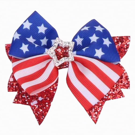 TOWED22 4th of July Bow Hair Clips Glitter Independence Day Hair Bow Clip Patriotic Red White Blue Bows,Hair Accessories for Parties(Watermelon Red)